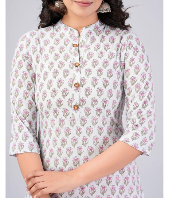 MAUKA Cotton Printed Straight Womens Kurti - White ( Pack of 1 ) - None