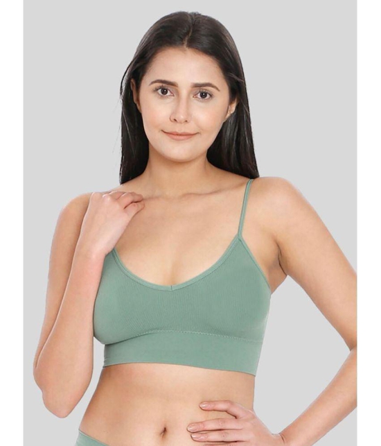 ILRASO - Green Cotton Blend Removable Padding Women's Sports Bra ( Pack of 1 ) - None