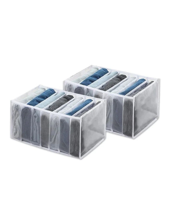 HOMETALES PVC 7 Compartments Foldable Wardrobe Storage Organisers for Shirt, Denims, Pants, T-Shirt,White (2U)