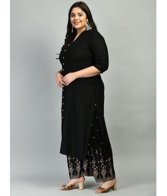 PrettyPlus by Desinoor - Black Straight Rayon Women''s Stitched Salwar Suit ( Pack of 1 ) - None