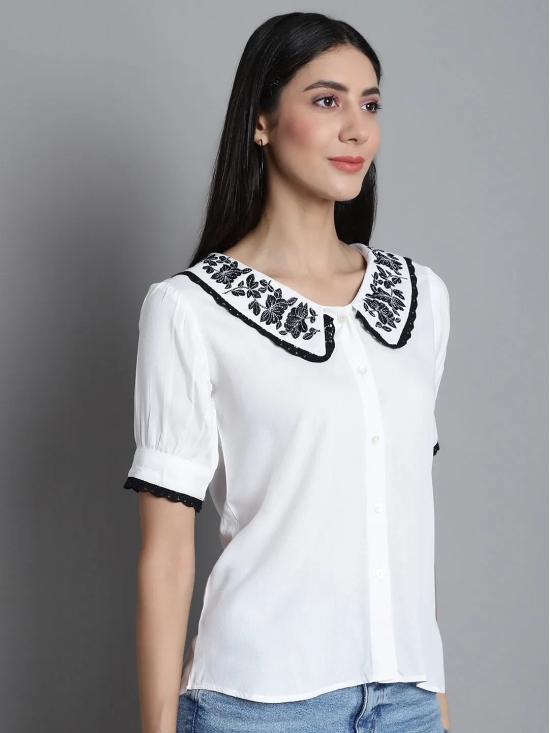 Embroidered Peter Pan Collar Top-XL / White