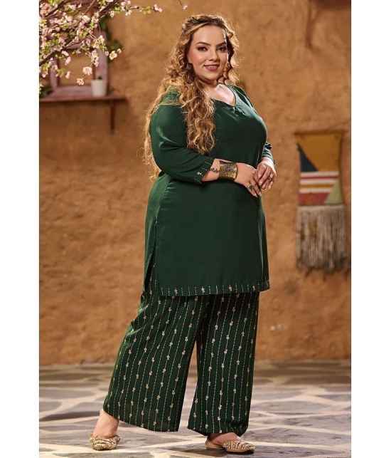 PrettyPlus by Desinoor.com Green Solid Palazzo Top Set - None