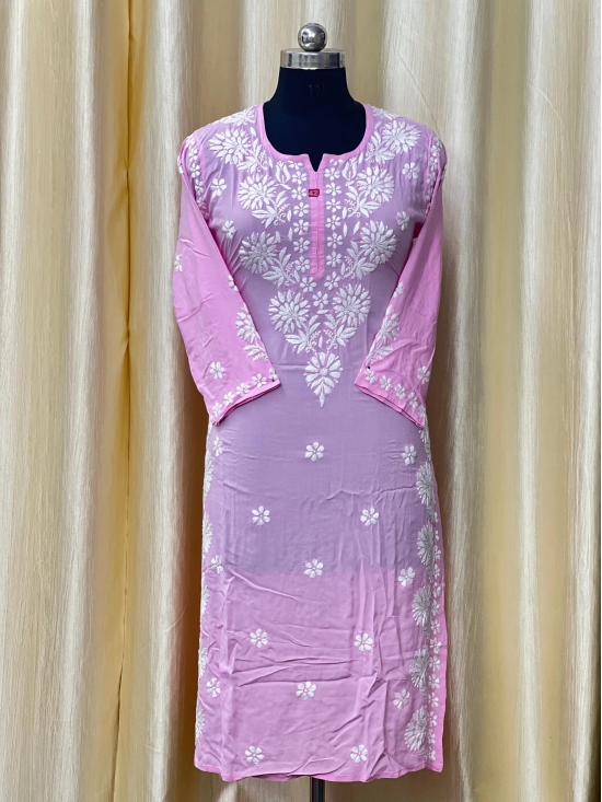 Modal Lucknowi Chikan Kurti-Baby Pink / 46/3XL