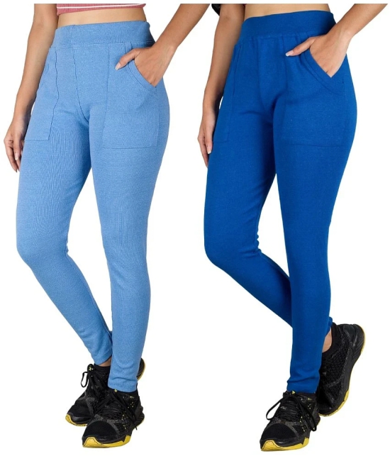 KARARO JEGGINGS - Cotton Blend Skinny Fit Blue Womens Jeggings ( Pack of 2 ) - None