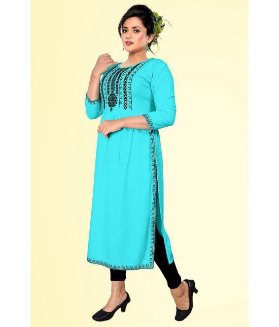 haya fashion - Turquoise Rayon Women's Straight Kurti ( Pack of 1 ) - None