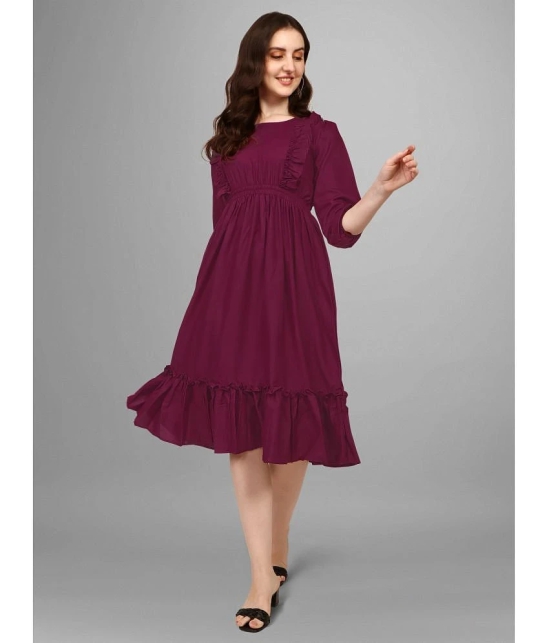 JASH CREATION Polyester Solid Knee Length Womens Fit & Flare Dress - Wine ( Pack of 1 ) - None