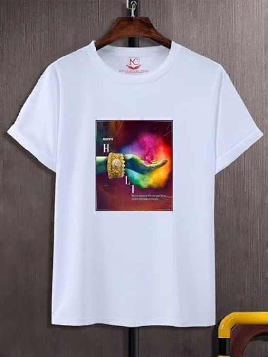 NITYANAND CREATIONS Round Neck White Holi T-Shirt for MEN-HOLI-T-SHIRT-11545-L