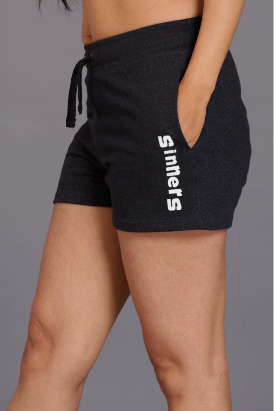 Sinner Printed Black Cotton Shorts for Women