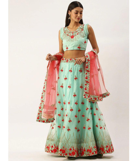 Om Shantam Sarees Green,Pink Net Chaniya Choli Semi Stitched Lehenga Single - Free Size