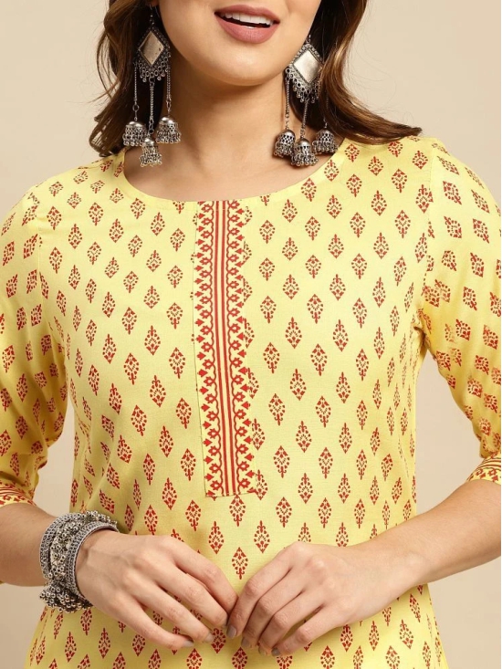 Rangita Women Rayon Yellow Buta Printed Knee Length Straight Kurti - None