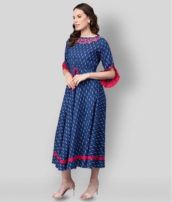 Yash Gallery - Blue Cotton Womens A- line Dress ( Pack of 1 ) - 5XL