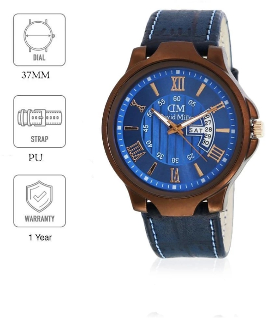 David Miller - Blue Leather Analog Mens Watch