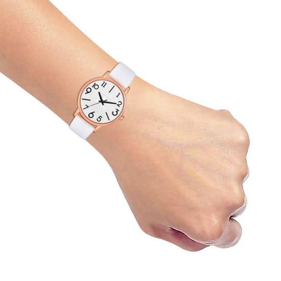 Loretta MT-347 White Leather Belt Slim Dial Women & Girls Watch