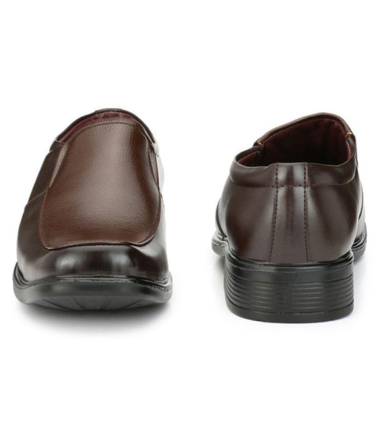 Leeport Slip On Artificial Leather Brown Formal Shoes - None