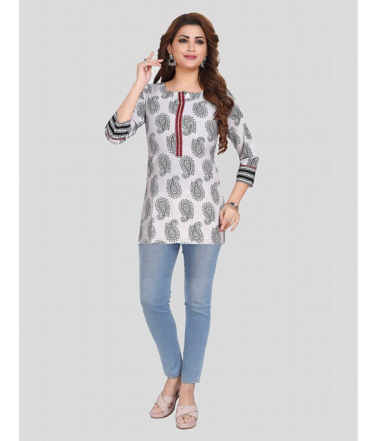 Meher Impex Cotton Printed Straight Womens Kurti - White ( Pack of 1 ) - None