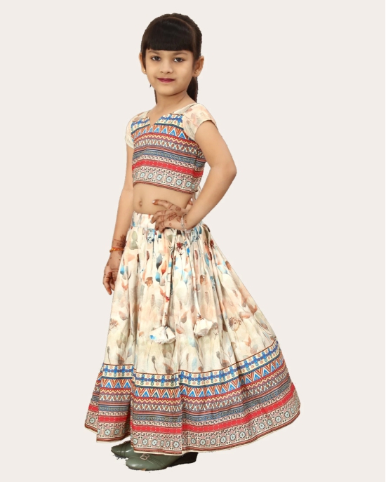 Kids Girls Multi Color Rayon Silk Bandhani Printed Lehenga Choli | Girls Ethnic Wear: Printed Lehenga Choli Set-White / 3 Years-4 Years