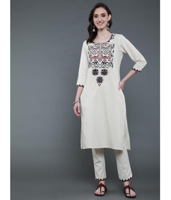 Antaran Cotton Printed Kurti With Pants Women's Stitched Salwar Suit - White ( Pack of 1 ) - None