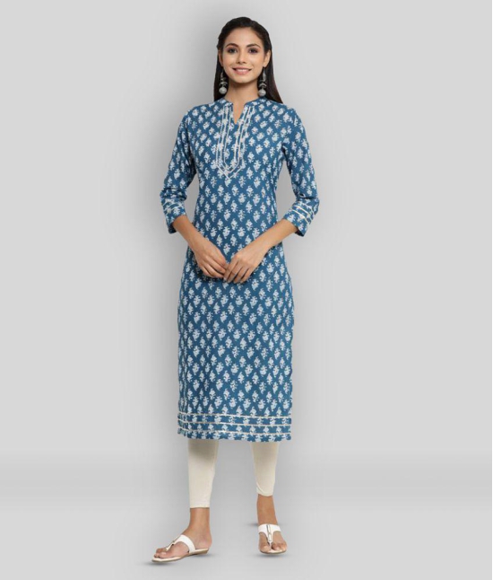 KIPEK - Blue Cotton Women's Straight Kurti ( Pack of 1 ) - XL