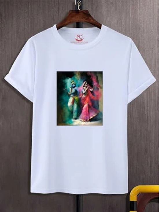 NITYANAND CREATIONS Round Neck White Holi T-Shirt for MEN-HOLI-T-SHIRT-11521-S