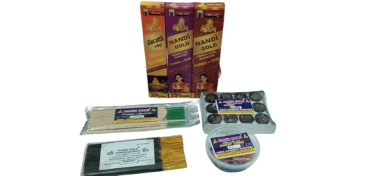 Nandi Gold Premium Agarbathies Combo Pack | Contains 3xBoxes Set Of Agarbatis,1xSambrani Sticks,1xChampa Sticks,1xDhoop Cones,1x Dhoop Cups