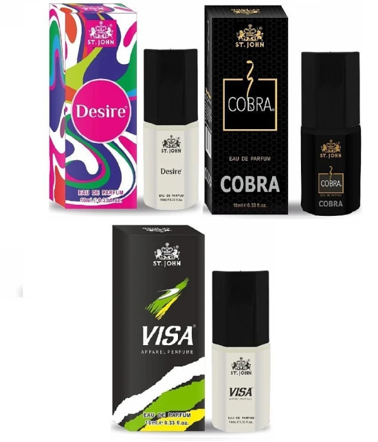 ST.JOHN Cobra Desire, Cobra & Visa Pocket Perfume For Men 10ml Each (30ml) - Pack of 3