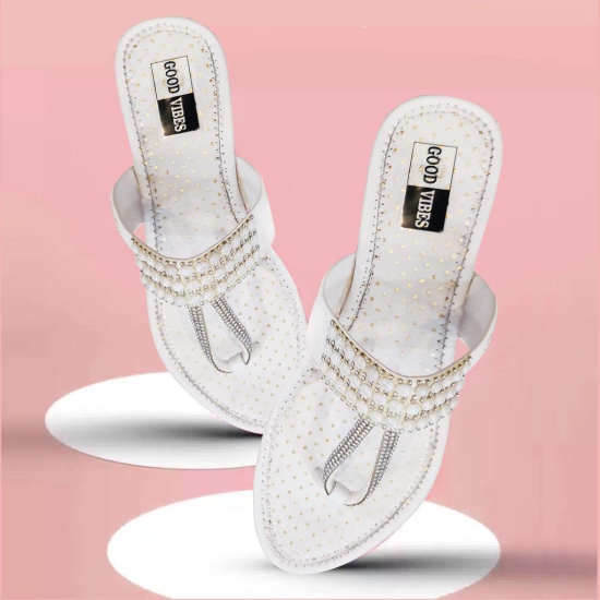 White Silver Metallic Comfortable and Stylish Flats Fashion Sandals Slip On | For Casual Wear, Party and Formal Wear Occasions | For Women & Girls (numeric_6)