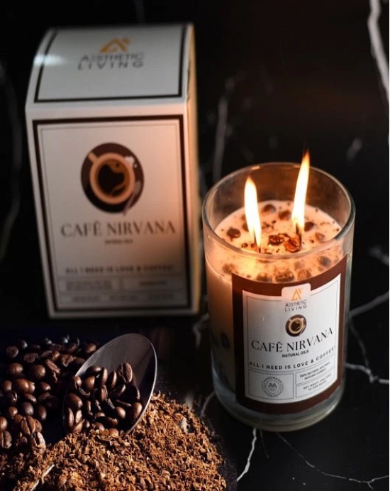 Aesthetic Living Caf Nirvana Botanic Candle with Coffee Essential Oil, 300 gm