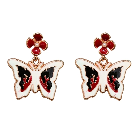 Peach Butterfly Earrings with Flower Studs