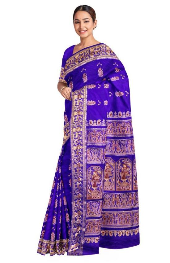 Baluchari Zari Meena Silk Saree Blue