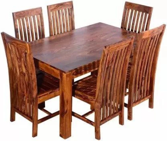 Solid Sheesham Wood Kishore 6 Seater Dining Table-Brown