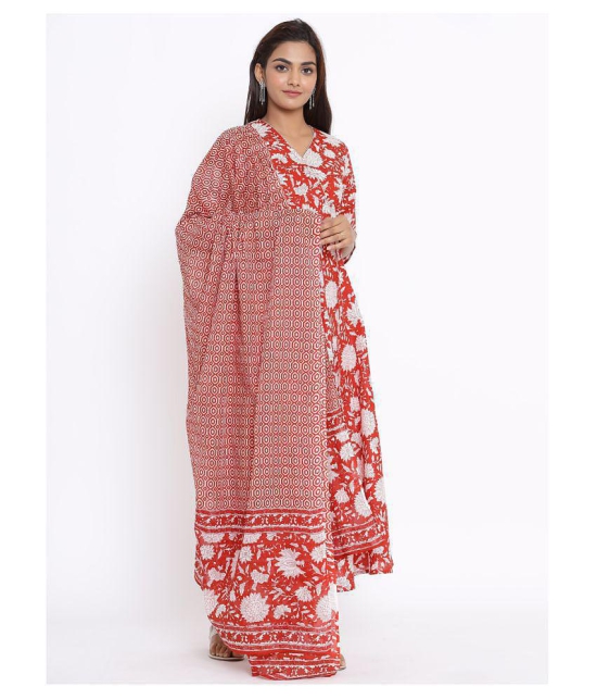 miravan Red Cotton Anarkali Kurti - XL