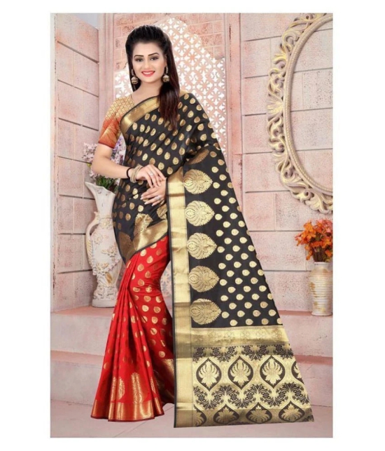 Gazal Fashions - Black Silk Saree With Blouse Piece (Pack of 1) - Black