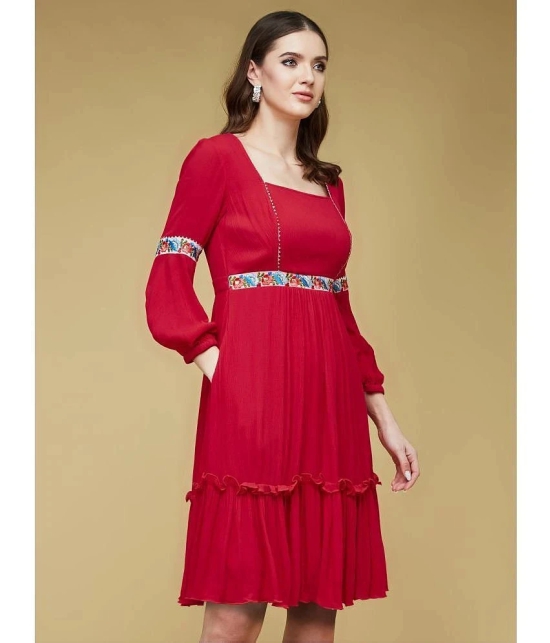 Life with Pockets Rayon Embroidered Above Knee Womens Fit & Flare Dress - Red ( Pack of 1 ) - None