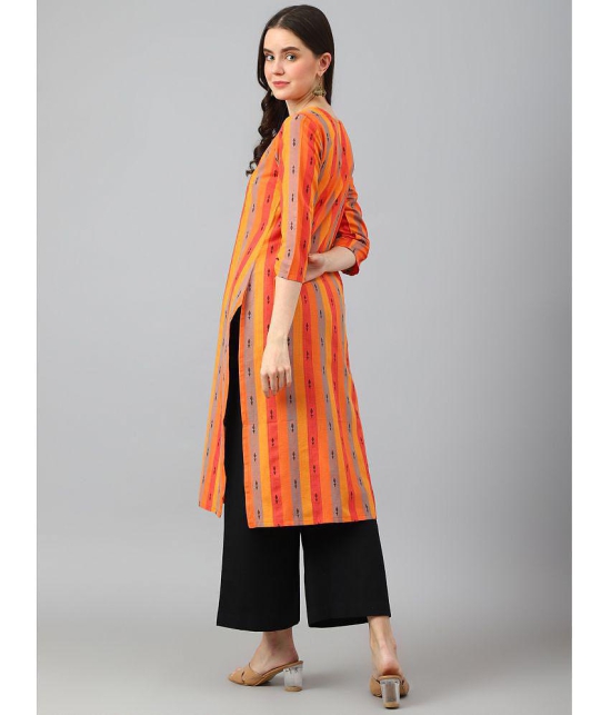 Hritika Cotton Blend Striped Straight Womens Kurti - Orange ( Pack of 1 ) - None