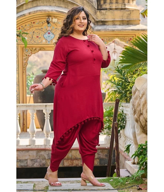 PrettyPlus by Desinoor.com Maroon Solid Pant Top Set - None