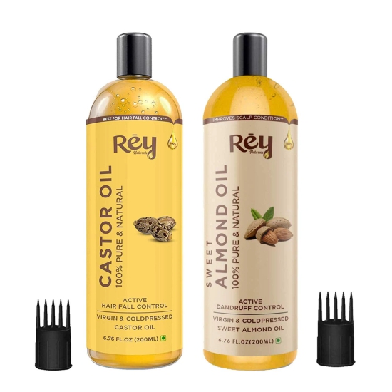 Rey Naturals Almond Oil  Castor Oil For Hair Growth Hair Fall Control  Hydrated Scalp Arandi Ka Tel Badam Oil - 200ml2  Cold Pressed Oil For Healthy Hair  Herbal Hair Oil For Men  Women-Rey Natur