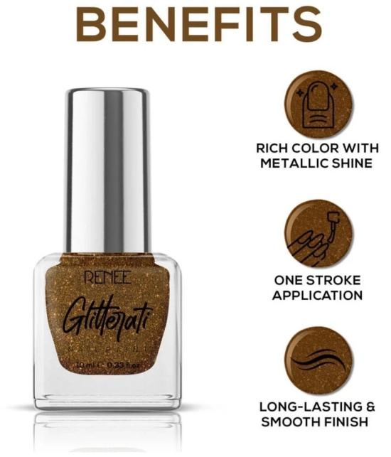 RENEE Glitterati Nail Paint - Copper Blaze, Quick Drying, Glittery Finish, Long Lasting, 10 Ml