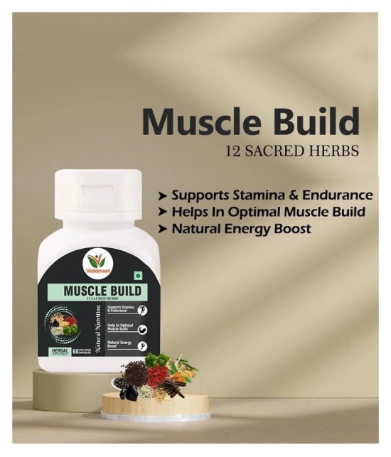 Vaddmaan MUSCLE BUILD - 12 Ayurvedic Herbs for Muscle Gain, Recovery, Mass and Improved Athletic body performance | 60 Capsules (Pack 1)