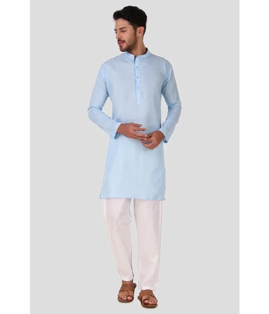 Preen Sky Blue Cotton Blend Regular Fit Mens Kurta Pyjama Set ( Pack of 1 ) - None