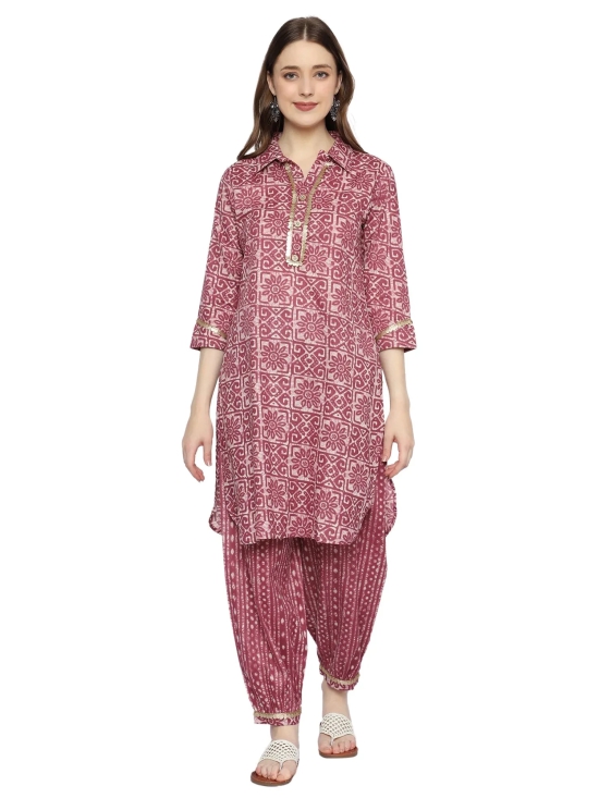 Plus Size Pink Rayon Ethnic Co-ord Set with Printed White Lines-3XL