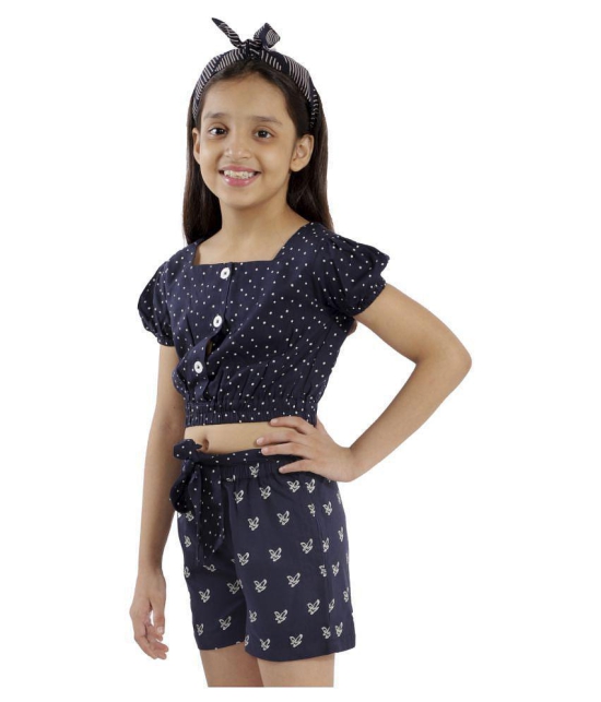 Kids Cave two piece dress for girls fabric- printed rayon (Color_Blue, Size_3 Years to 12 Years) - None