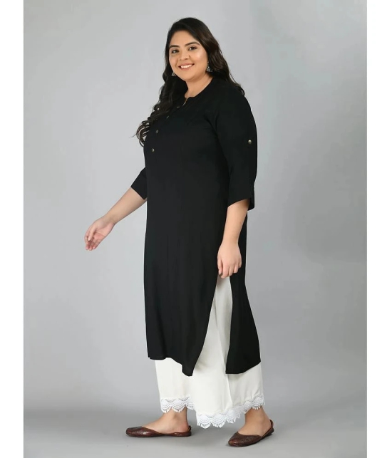 PrettyPlus by Desinoor.com Rayon Solid Straight Womens Kurti - Black ( Pack of 1 ) - None