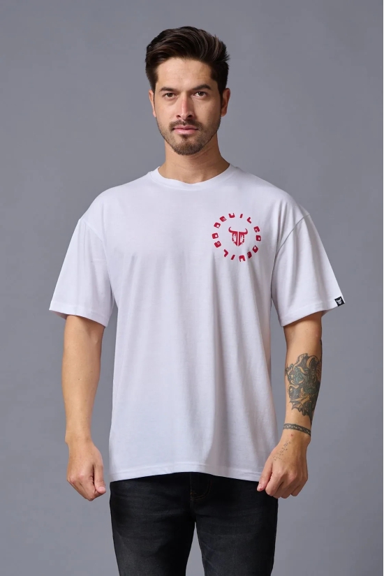 Go Devil (in Red) Printed White Oversized T-Shirt for Men L