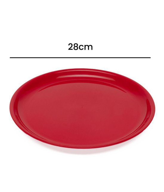 HOMETALES Plastic Microwave Safe Plates, (Pack of 4) Full Plate, Dia 11inch - Red Colour - Red