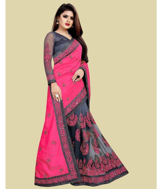 Apnisha Silk Blend Embroidered Saree With Blouse Piece - Pink ( Pack of 1 ) - Pink