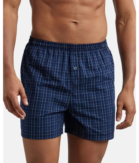 Jockey 8222 Men Super Combed Cotton Woven Checkered Inner Boxers - Grey & Navy (Pack of 2) - None