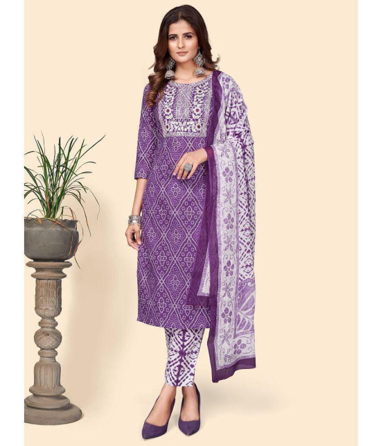 Vbuyz - Purple Straight Cotton Women's Stitched Salwar Suit ( Pack of 1 ) - None