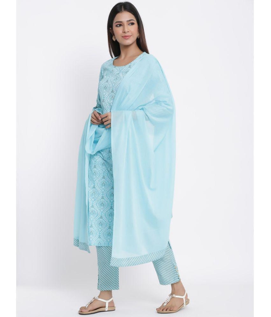 KIPEK - Blue Straight Cotton Womens Stitched Salwar Suit ( Pack of 1 ) - None