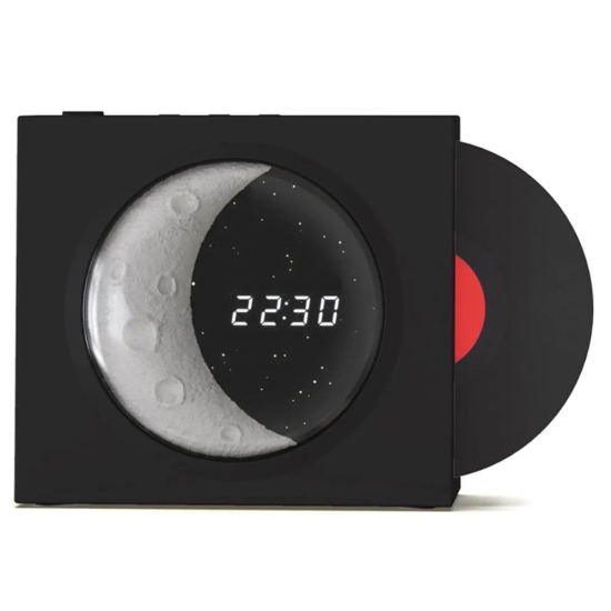 X09 Vinyle Plate Moon Style Alarm Clock Bluetooth Speaker Stereo Sound Wireless Subwoofer-Black