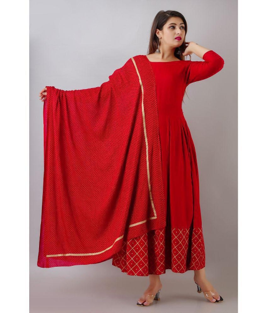 FabbibaPrints Rayon Printed Anarkali Women's Kurti - Red ( Pack of 1 ) - None